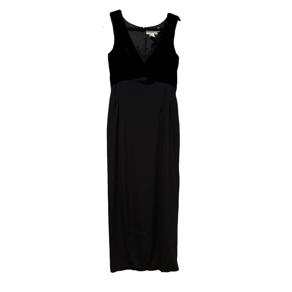 Vintage Niteline Della Roufogali Gown Women 10 Black Beaded Dress Wedding Formal